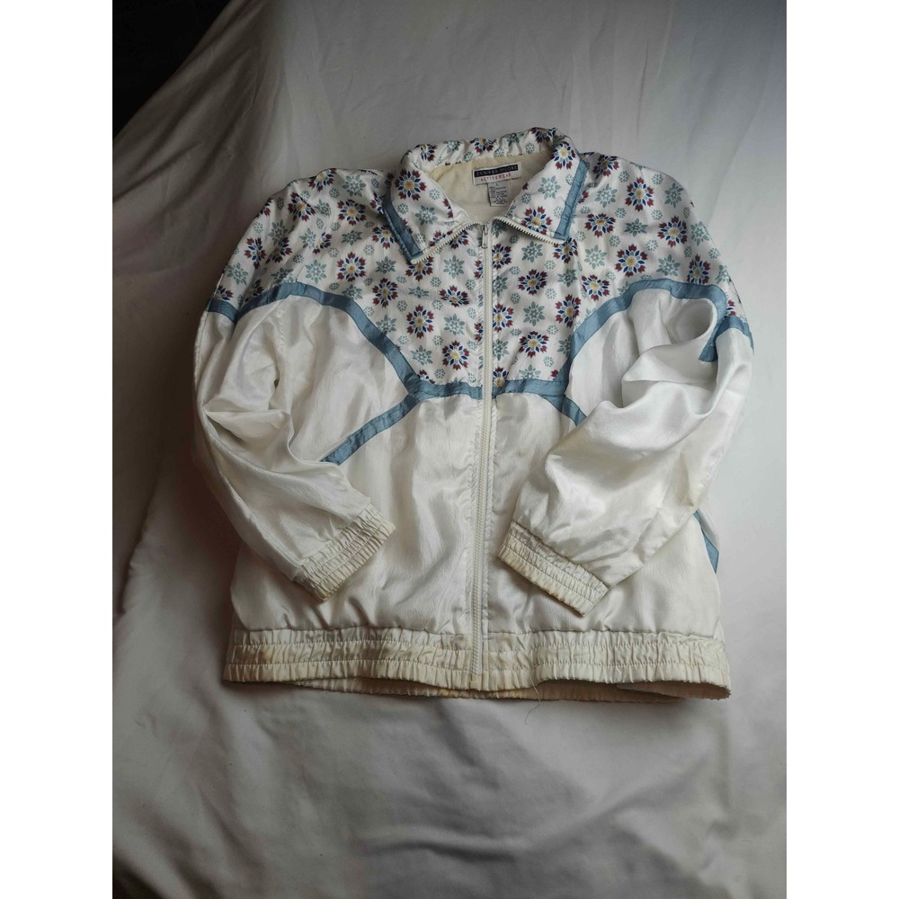 Vintage Jennifer Moore Activewear Floral Windbreaker Jacket White Womens L